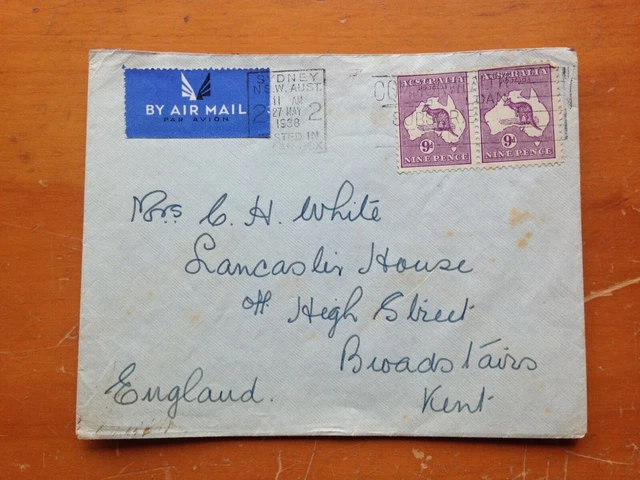 1921 Australia 8D Purple Kangaroo Pair Sydney Machine Cancel Cover