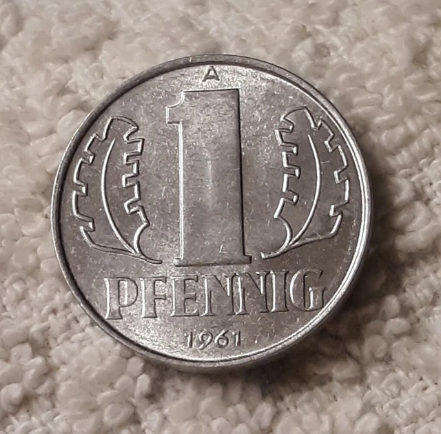 1961 A EAST Germany 1 Pfennig Coin , Circulated 1pf piece, GDR DDR East
