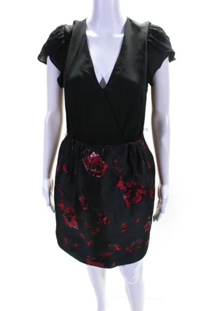 Diane Von Furstenberg Womens Short Sleeve Floral Sheath Dress Black Red Size 6