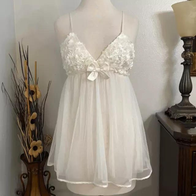 Flora Nikrooz White Bridal Baby Doll Slip Size Small