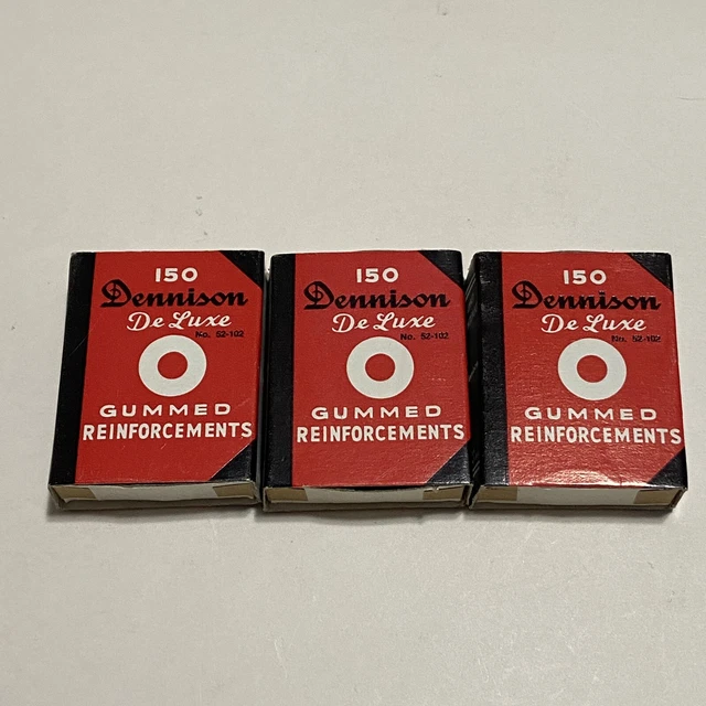 Vintage Dennison DeLuxe No. 52-102 Gummed Reinforcements Red Box 3 Packages