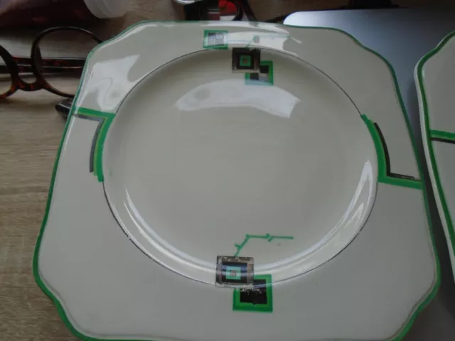 Three Empire Ivory Wear Art Deco Square Tea Plates 3