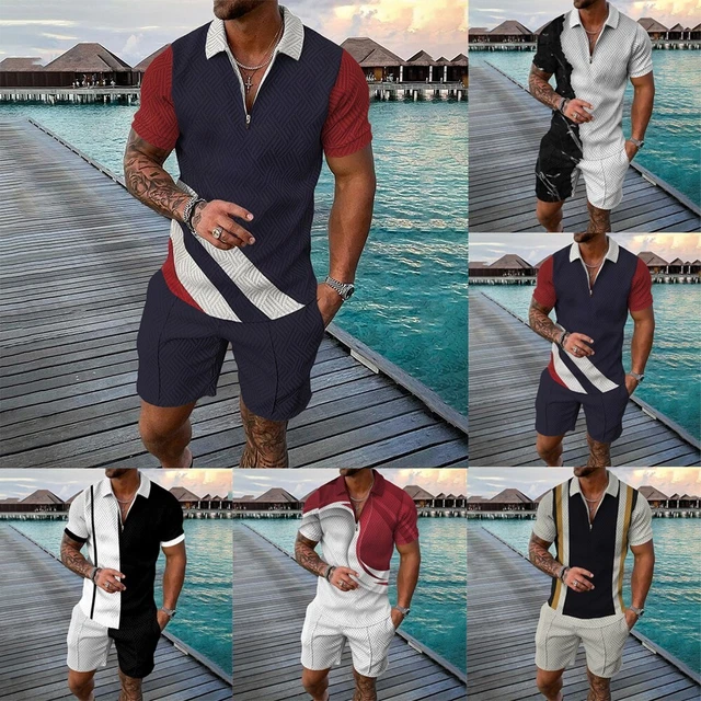 Ensemble de 2 pièces manches courtes et shorts à fermeture éclair style vinta