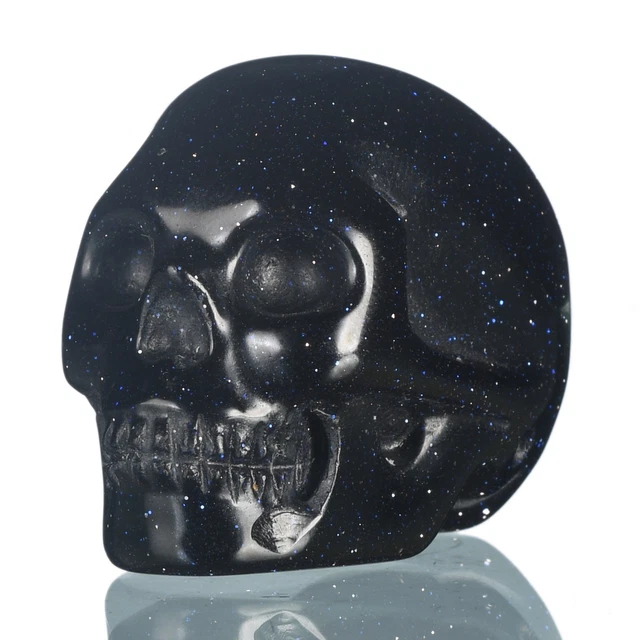 Calavera de cristal tallada a mano de oro azul de 1,57" #35Z42