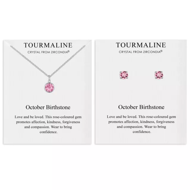 October (Tourmaline) Birthstone Necklace & Earrings Set Created with Zircondia®