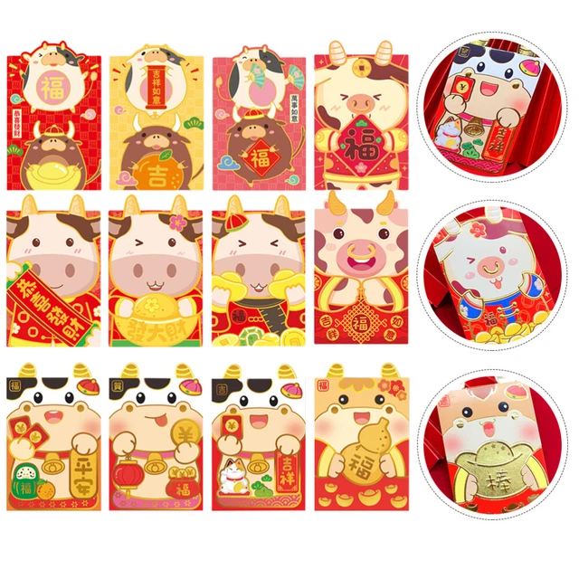 36 pz busta Hong Bao buste rosse Capodanno borsa anno tridimensionale