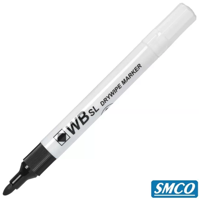 Whiteboard Drywipe Marker Pens BLACK BULLET TIP WB Brand WHOLESALE By SMCO