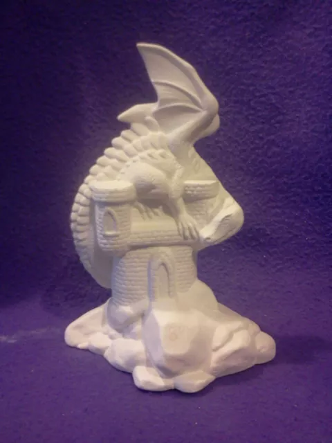 Dragon on Castle 8" Ceramic Bisque, Ready to Paint