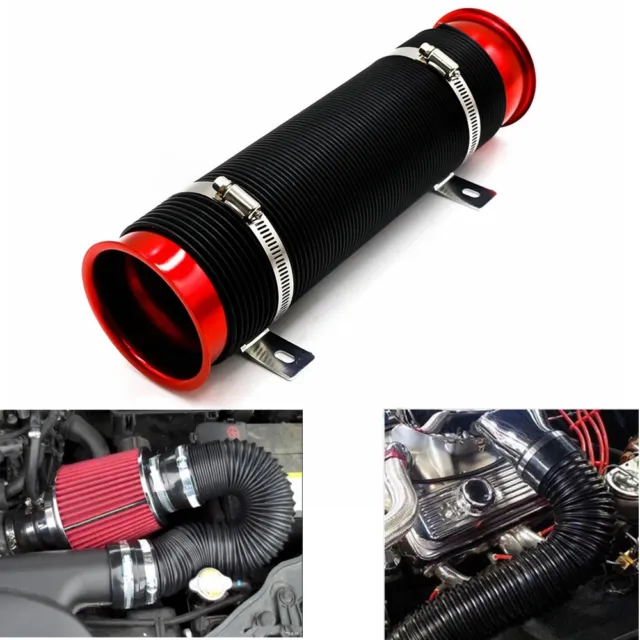 Universal 3'' Flexible Car Cold Air Intake Hose Filter Pipe Telescopic Tube Kit