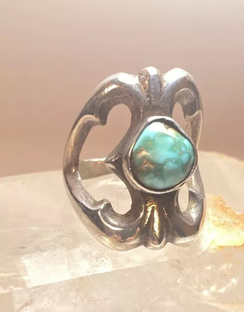 Turquoise ring size 4.50 sandcast Navajo pinky southwest sterling silver women