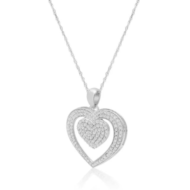 1.12 Ct Round Cut White Natural Diamond Heart Pendant Necklace Sterling Silver