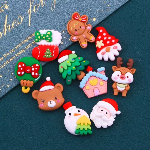 10Pcs Flatback Cabochon Ornament Christmas Decor Cartoon Hairpin Scrapbooking