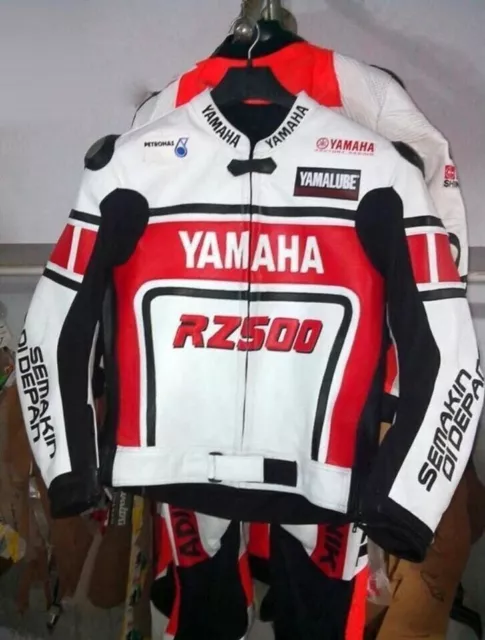 Yamaha Motorcycle Racing Team Sports Biker Real Cowhide Leather Jacket 2