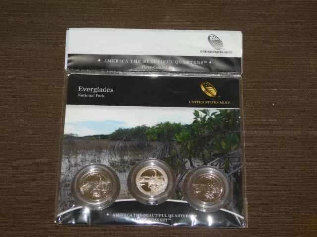 Us Mint 3 Coin Set 2014 America The Beautiful Quarters Everglades Florida