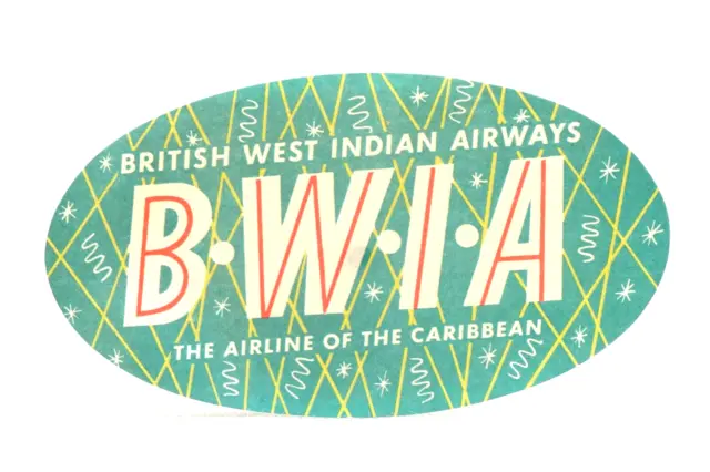 British West India Airways BWIA Airline Luggage Label Tag MINTY UNUSED 1950's