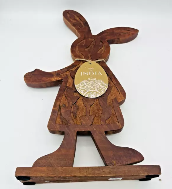 Hand Carved Solid Wood Rabbit Bunny Made in India Spring Easter