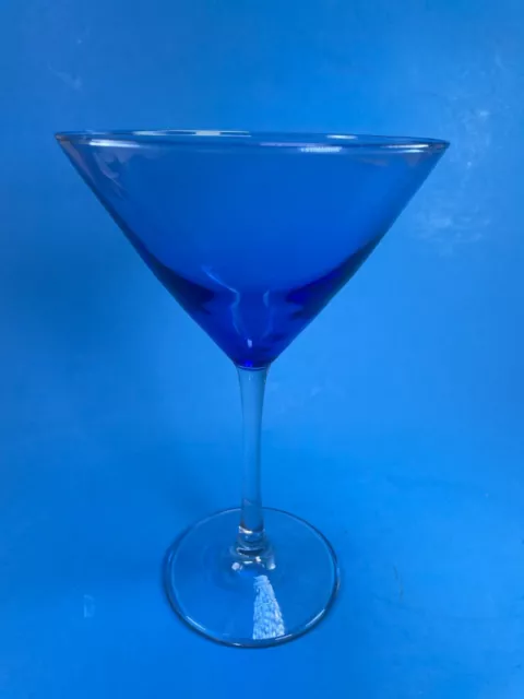 Blue Martini Glass Vina by Libbey Glass Co 7 3/8"  10 oz Blown Glass c77