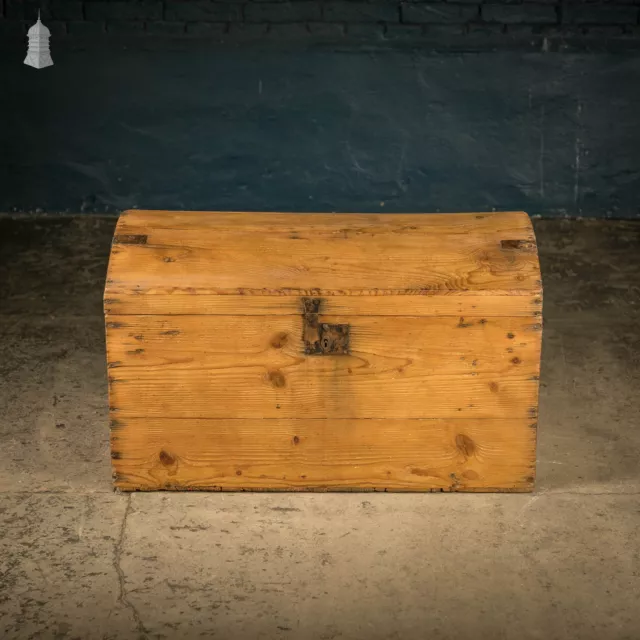 Dome Top Trunk, 19th C Pine Blanket Box Wooden Chest 2