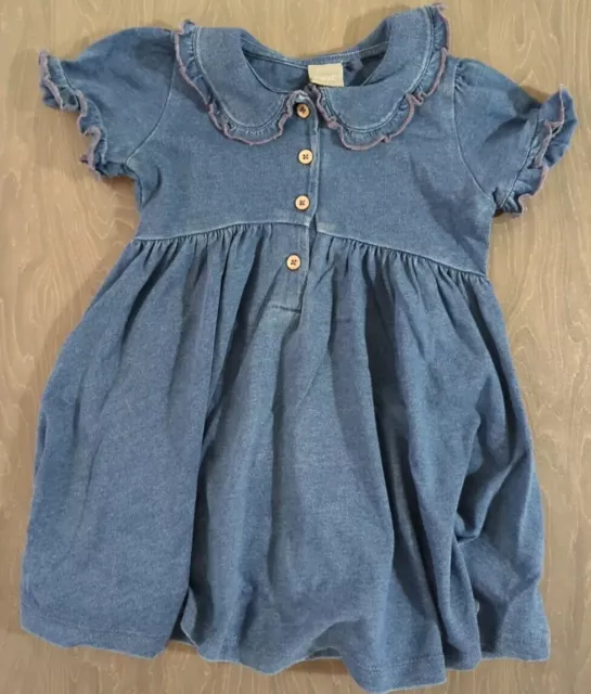 NEXT Baby Girls 9-12 Months Short Sleeved Blue Dress (A6)