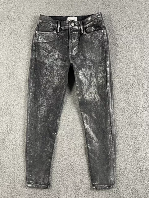 Frame Le High Skinny Crop Jeans Womens Size 26 Ankle Gray Metalic Shiny Denim