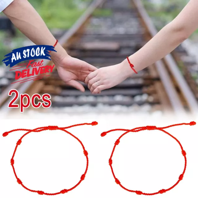 2 Pcs Lucky Red String Bracelet Kabbalah Amulet 7 Knots Protection Rope  Gift
