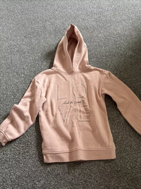 Girls Pink Hoodie, “Love and Be Loved”, From Primark, Age 9-10 Years