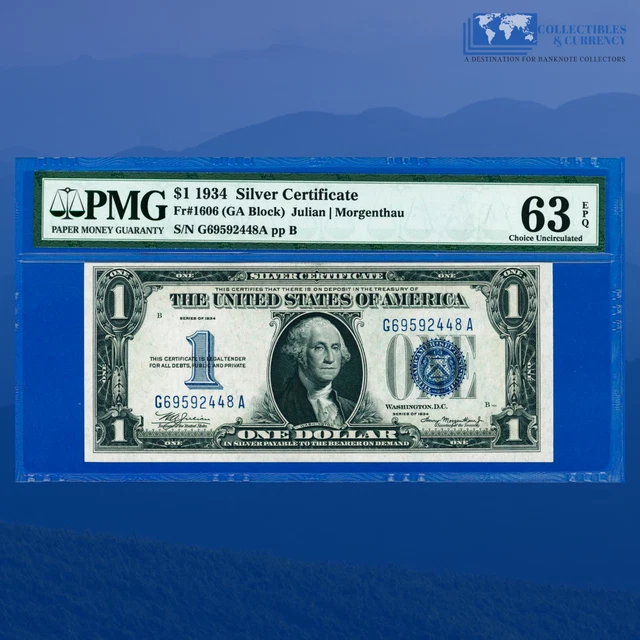 Fr.1606 1934 $1 One Dollar Silver Certificate B/A Block, PMG 63 EPQ #92448