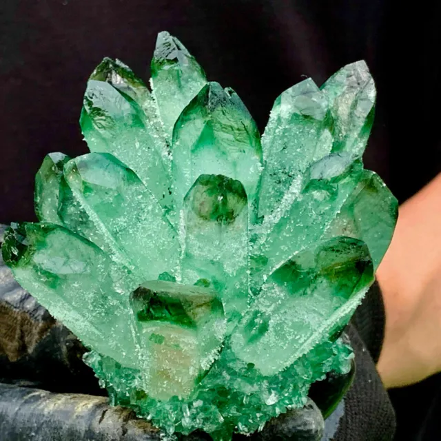 400-500g New Find Green Phantom Quartz Crystal Cluster Mineral Specimen Healing 3