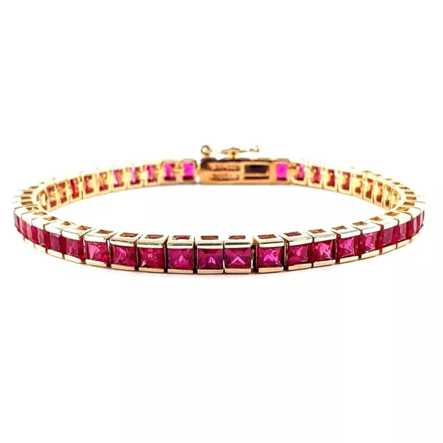 PRINCESS LAB CREATED Ruby Mens Women's Tennis Bracelet 14K Yellow Gold ...
