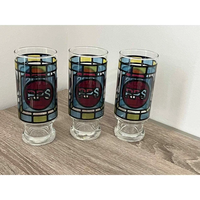 Vintage 70's Stain Glass Tumblers Retro Barware Lot Of 3 Glasses