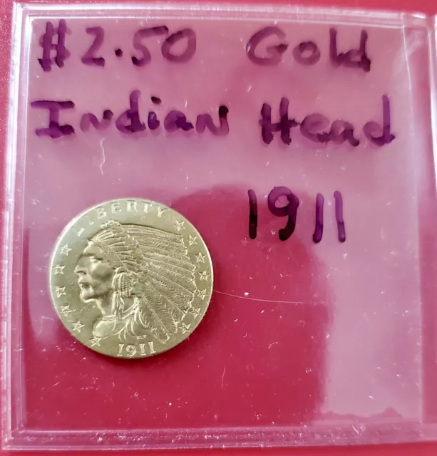 1911 $2.50 Indian Head Quarter Eagle Gold Coin 3