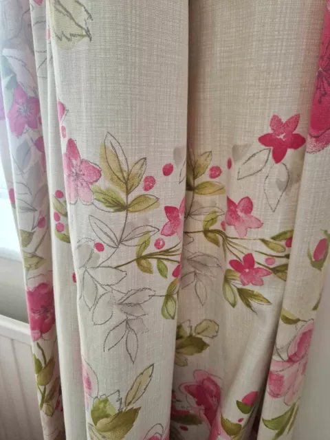 NEXT Pink & Green Floral Eyelet Curtains Lined 214cm drop x 228cm Wide