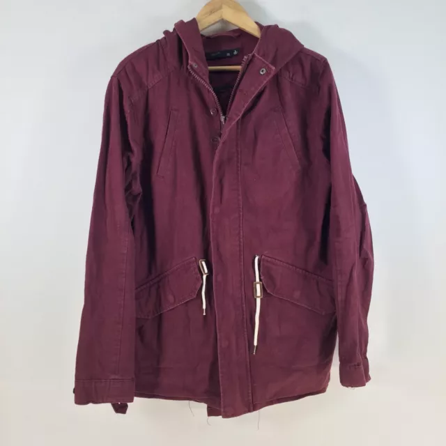 St Goliath mens anorak jacket size L burgundy red hooded long sleeve 077618