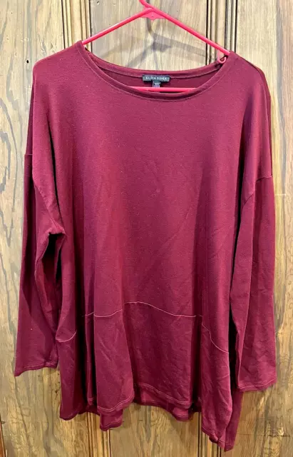 Damen Eileen Fisher Weinrot Langärmelig Zum Herüberziehen Größe L/XL Bluse
