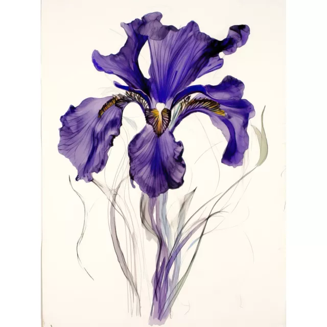 Iris Reticulata Watercolour Flower Bloom Drawing XL Wall Art Canvas Poster Print