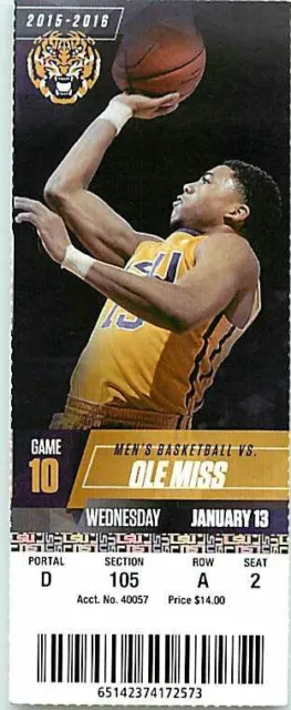 Ticket College Basketball Ole Miss 2015 - 16  1.13 - LSU Tigers Ben Simmons