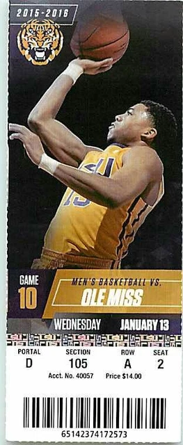 Ticket College Basketball Ole Miss 2015 - 16  1.13 - LSU Tigers Ben Simmons