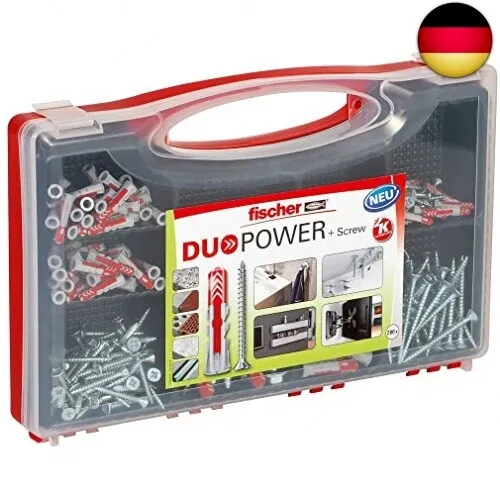 fischer RED-BOX DUOPOWER + Schrauben, Sortimentbox, 280-teilig mit Schrauben &