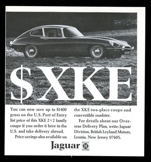 1969 Jaguar E-type XKE XK-E coupe car photo vintage print ad