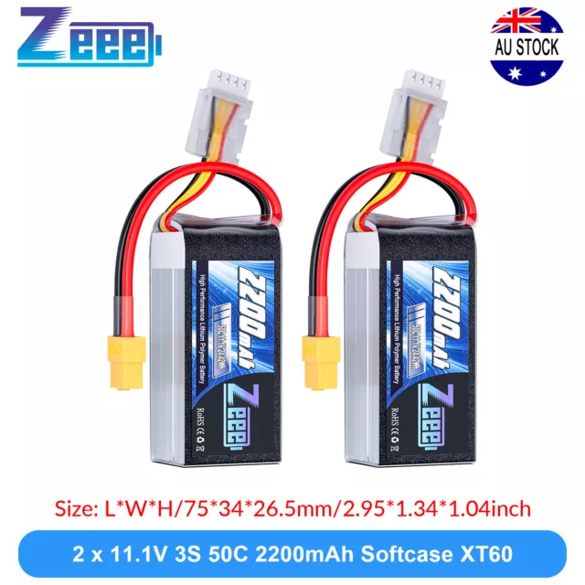 2x Zeee 3S Shorty Lipo Battery 2200mAh 11.1V 50C XT60 for RC Car Truck Heli Quad