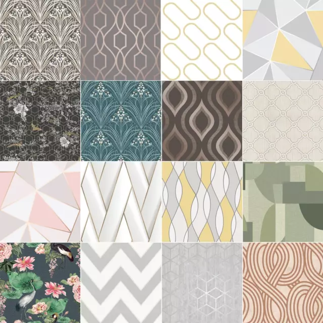 Geometric Wallpaper Various Colours And Designs Grey Rose Gold Feature Wall New