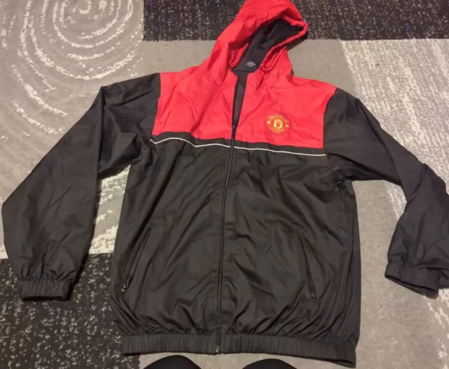 MANCHESTER UNITED FOOTBALL Hooded Waterproof Jacket Medium Mens