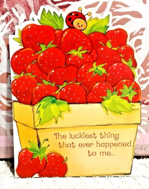 VINTAGE STRAWBERRY SHORTCAKE 1980s GREETING CARD LADY BUG & STRAWBERRIES UNUSED