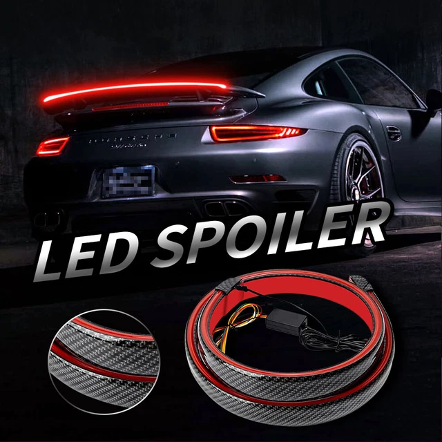 Carbon LED Brake Car Fiber Tail Strip Rear Light Spoiler Lip Universal Trim