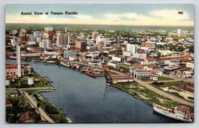 Postcard Aerial View of Tampa Florida - Linen Unposted Waterway