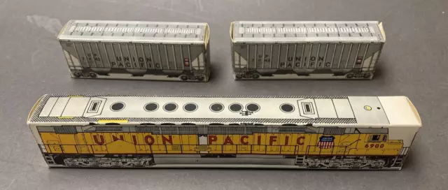 Union Pacific advertising Match boxes, Loco and 2 Hopper cars. 1969,71