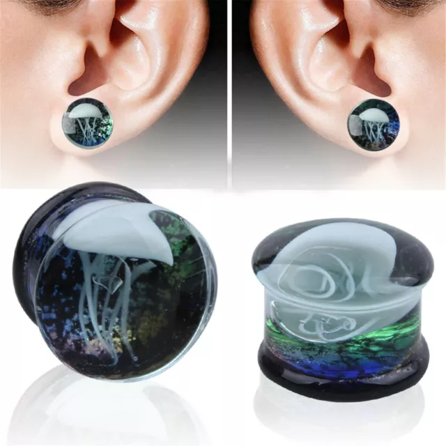 8-16mm Jellyfish Glass Ear Flesh Tunnel Ear Plug Expander Stretcher Kit Earrings