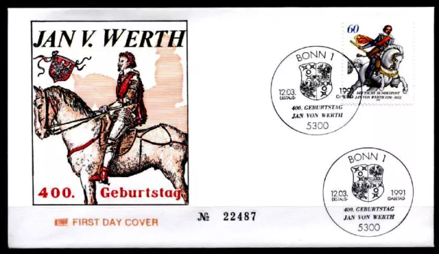 Heerführer Jan von Werth (1591-1652). FDC(2). BRD 1991