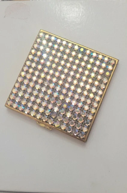 Vintage EVANS Gold Tone & Rhinestone Powder Mirrored Compact