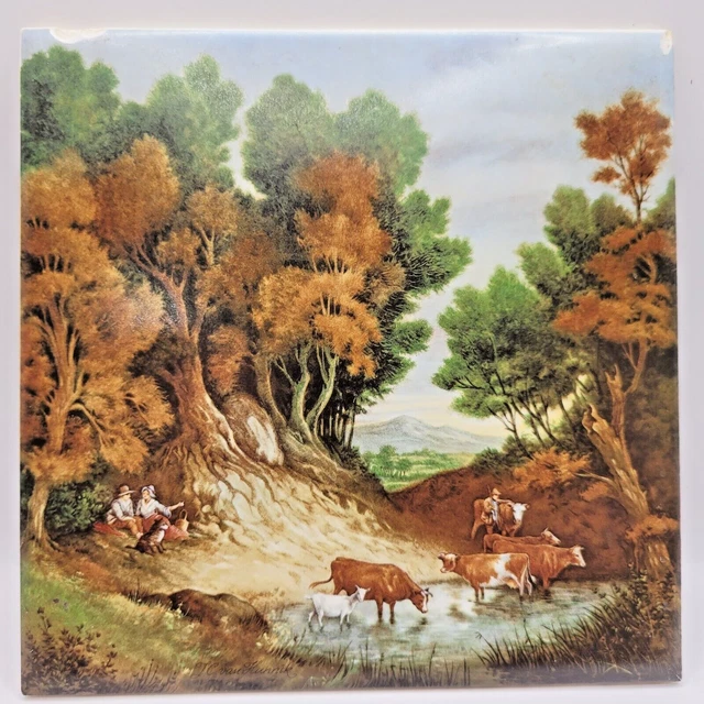 Countryside Watering Hole Landscape Tile Wall Art by Hyalyn 505 USA Tea Trivet